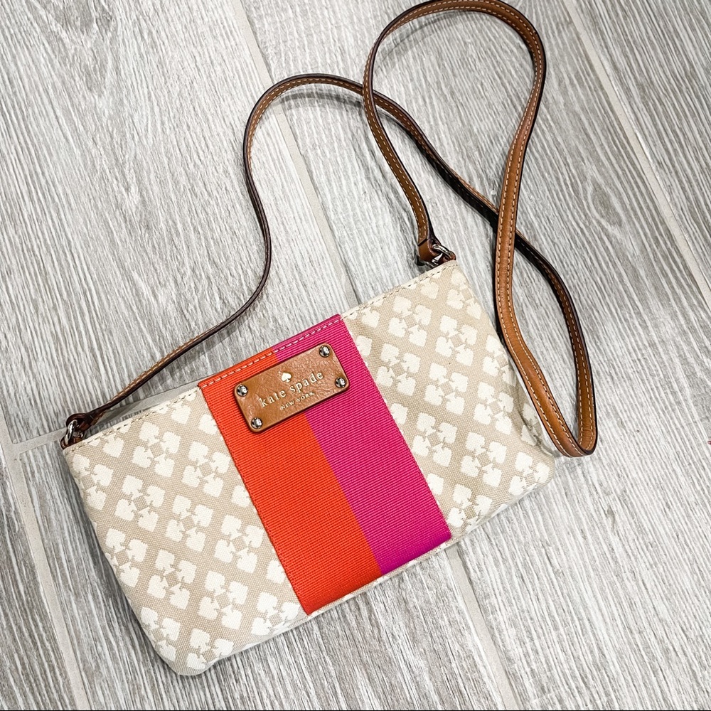 Kate Spade Classic Victoria Tan Cream with Pink & Orange Accent Stripe Canvas